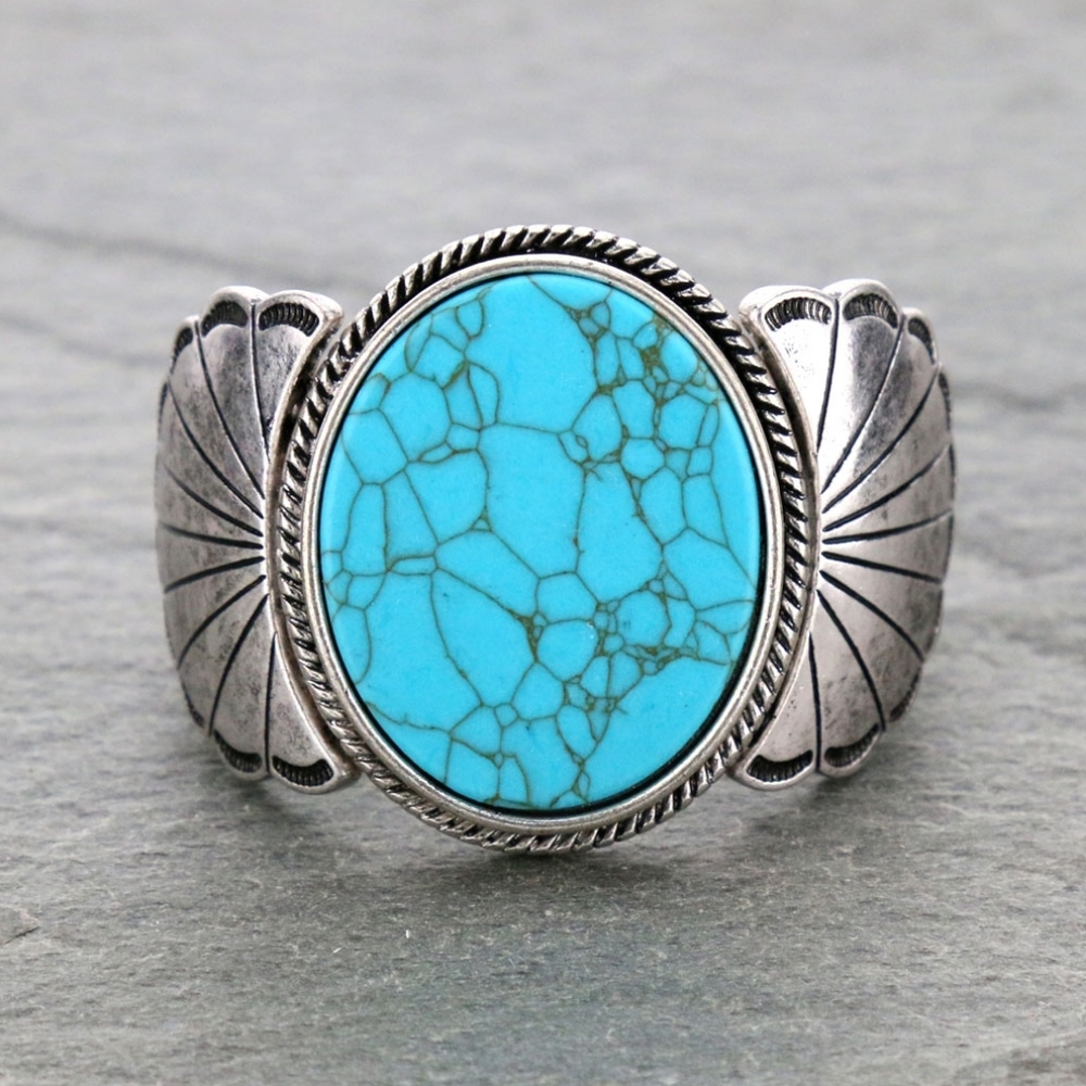 NWT Western Vintage Silver Turquoise Cuff Stretch Bracelet